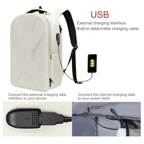 MOSISO 15.6-16 inch 35L Laptop Backpack with USB Charging Port for Women Men, Waterproof Hardshell Travel Business Computer Bag, Anti-Theft Daypack with Luggage Strap, Beige - color: Beige
