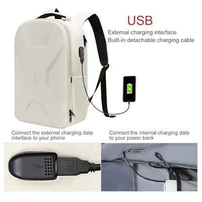 MOSISO 15.6-16 inch 35L Laptop Backpack with USB Charging Port for Women Men, Waterproof Hardshell Travel Business Computer Bag, Anti-Theft Daypack with Luggage Strap, Beige - color: Beige
