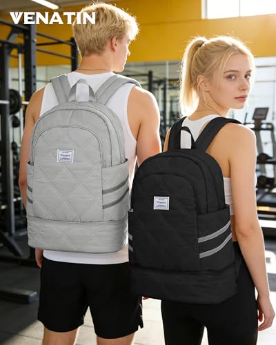 Gym Backpack for Women Men, Lightweight Gym Bag with Shoe Compartment, Water Resistant Sports Backpack with Wet Pocket, Large Capacity Cheer Backpacks for Girls, Grey - color: F3-grey