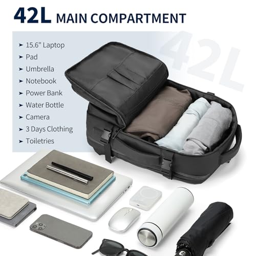 Travel Backpack for Men, 18 Inch Carry on Laptop Backpack with USB A/C Port, 40L Expandable TSA Flight Approved Bag Pack, Black, Black - color: Black