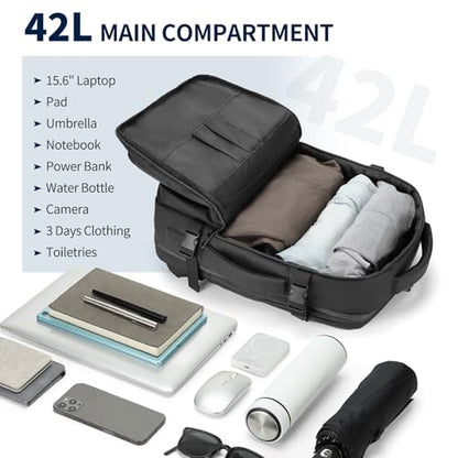 Travel Backpack for Men, 18 Inch Carry on Laptop Backpack with USB A/C Port, 40L Expandable TSA Flight Approved Bag Pack, Black, Black - color: Black