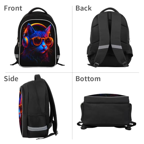 HiMagics Heavy Duty School Backpack for Teens - Large Capacity Middle High School Bookbag, Durable Aesthetic School Bag for Teen Boys Girls, Music Cat Black - color: A12-cat