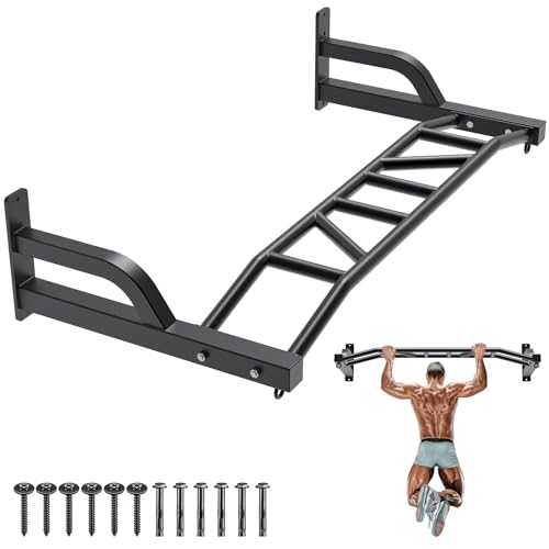 SELEWARE 48'' Heavy Duty Pull Up Bar Wall Mount Multi-function Chin up Bar with Home Gym Cable Pulley System LAT Pulldown Workout Attachments Heavy Bag Hanger - color: B. Black Pull Up Bar with Hangers