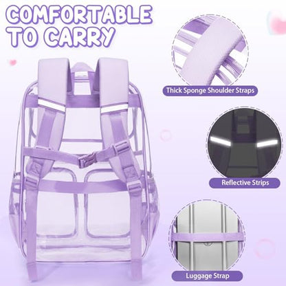 Fimibuke Clear Backpack for Girls - 3 PCS Heavy Duty Kids Clear Bags Schoolbag Large Transparent PVC Bookbag with Lunch Box Pencil Case Set for Travel School Concert Stadium Events Backpacks - color: light pink