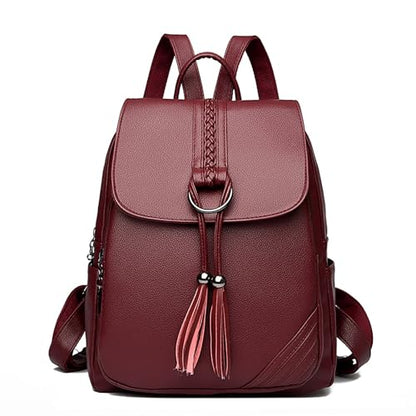 Women's Travel Backpack Leather Tassel Backpack Adjustable Shoulder Straps Casual Daypack Durable Bag Work Commute (Red) - color: Red