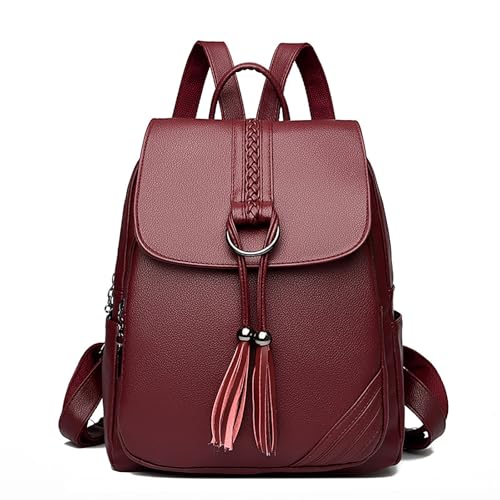 Women's Travel Backpack Leather Tassel Backpack Adjustable Shoulder Straps Casual Daypack Durable Bag Work Commute (Red) - color: Red