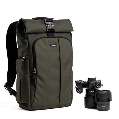 Think Tank FocusPoint 22L RollTop Camera Backpack - Greenway: Expandable Travel & Camera Backpack with Laptop Sleeve, Quick Side and Back Access, Rain Cover – Versatile Photography & Travel Bag - color: Greenway, size: 22 Liters