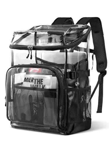 MIER Clear Backpack for School 18 Inch Heavy Duty Transparent Backpacks for Concerts Festival Work See Through Clear Bookbag for Students Adult, Black - color: Black, size: Large