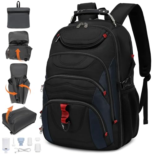 Boavan Vacuum Seal Backpack for Travel with Pump, 55L Large Bag with Zipper‑Off Detachable Vacuum Compression Bag Waterproof Carry On Large Travel Bag for Airline，Bags and Backpack Used Independently - color: Classic Navy Q, size: 17.3