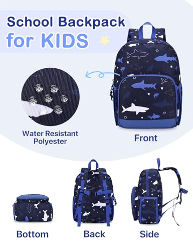 VASCHY Kids Backpacks, 12L Toddler & 17.5L School Backpacks, Lightweight Water-Resistant for Boys and Girls Ages 3-12 - color: Blue Sharks-s, size: Small
