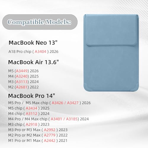 13-14 Inch Protective Laptop Sleeve Case with Stand, for MacBook Pro 14'' M5~M1, Pro/Max(2026-2021), MacBook Air 13.6'' M5-M2, (2026-2022), Matte PU Leather Laptop Case 13-14" (Light Blue) - color: Light Blue, size: 13-14 Inch