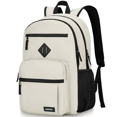 BIKROD Backpack for Girls Women, School Backpack for Teen Boys, Lightweight Casual High School Bookbag, Daily-use Travel Laptop Backpack Fits 15.6 Inch Notebook - color: Beige, size: 15.6 Inches | 18 inches (height) x 12 inches (width) x 8 inches (depth)