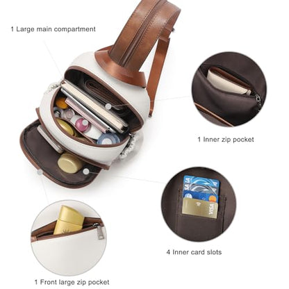 CLUCI Sling Bag for Women Leather Women's Backpack Small Convertible Backpack Purse Crossbody Bag for Travel - color: 0-0 Beige With Brown