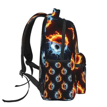 Casual Sports Backpack Ice Water Fire Flame Soccer Ball, Lightweight Gym Daypack with Water Bottle Holder for Men Women and Beach - color: Pattern (264)