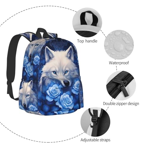 cfpolar 17 Inch Backpack Blue Rose Wolf Laptop Bag Shoulder Bag School Bookbag Casual Daypack For Boys Girls - color: B2-blue Rose Wolf