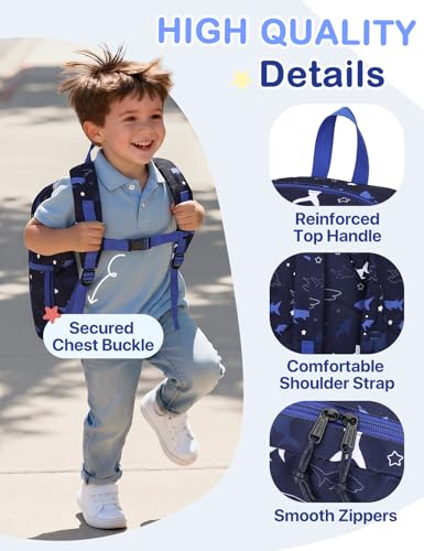 VASCHY Kids Backpacks, 12L Toddler & 17.5L School Backpacks, Lightweight Water-Resistant for Boys and Girls Ages 3-12 - color: Blue Sharks-s, size: Small