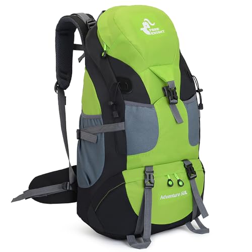 Bseash 50L Hiking Backpack, Water Resistant Lightweight Outdoor Sport Daypack Travel Bag for Camping Climbing Skiing Cycling (Green - No Shoe Compartment) - color: Green - No Shoe Compartment
