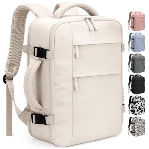 Pritent Travel Backpack for Women Man, Waterproof Laptop Backpack Travel Bag Airline Approved Carry on Weekender Overnight Bag Bookbag for Business,Travel, Work Fits 17.3 inch Laptop(Large,Beige) - color: Beige, size: 17.3 Inch