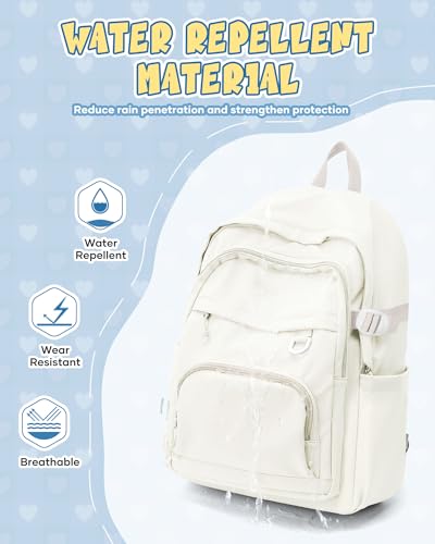 Lightweight Backpack for College & High School Backpack With Lots of Pockets Cute School Bag for Girls Boys, Large Capacity Bookbag for Women Men, Waterproof Teens Casual Daypack Backpack(Beige) - color: Beige