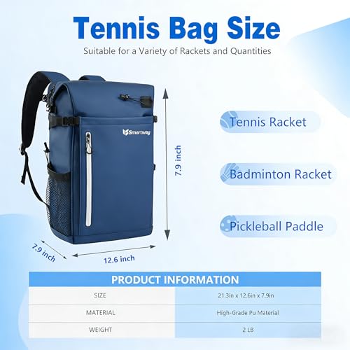 Smartway Waterproof Pickleball Bag With Shoe Compartment - Large Capacity Tennis Racket Backpack For Men Women - color: Blue