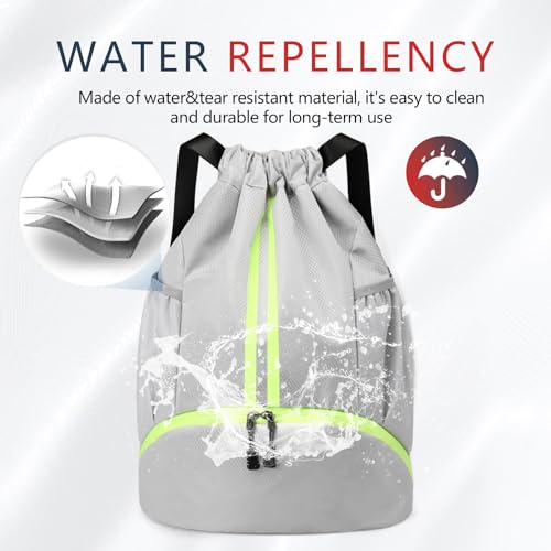 PinCute Drawstring Backpack for Women Men, Gym Bag for Soccer, Basketball, Swim, Beach, Water-Resistant Sports Backpack with Wet Pocket and Shoe Compartment, Grey - color: Grey