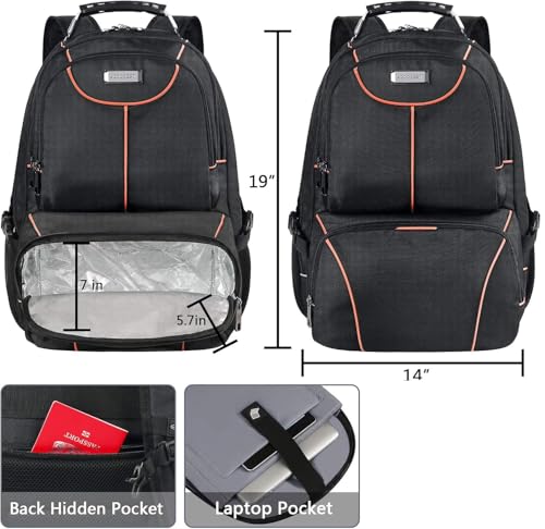 VECKUSON Lunch Bag Backpack, Insulated Cooler Lunch Box Backpack, Extra Large Travel 17.3 inch Laptop Backpack TSA Friendly RFID Computer Backpack for Women Men,Orange - color: Orange-rfid-1