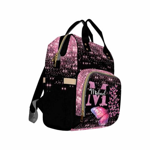 Customized Personalized Monogram Nappy Backpack with Thermal Pockets, Large Capacity Waterproof Diaper Bag for Adults Kids, Travel Gifts - color: Color-1