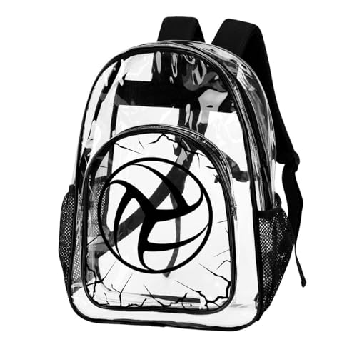 Volleyball Clear Backpack Heavy Duty for Girls Kids Boys Women | Large Cool PVC Volleyball Theme Printing Transparent Backpacks for Schools Stadium Concerts Work - Clear/Black - color: Volleyball Clear Backpack 3 Black With Front Pocket