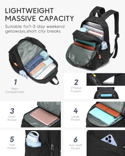 Airlines Personal Item Bag 17x10x9 Travel Backpack Carry On Flight Approved Lightweight Causal Bookbag for College (Black) - color: Black