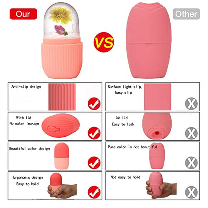 XHJRI Ice Cube Roller Massager for Face, Eyes and Neck Naturally Conditioning and Skin Care,De-Puff Eye Bags,Reduce Migraine Pain,Reusable Massage Silicone Ice Mold (Pink) - color: Pink