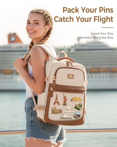 MATEIN HER Aesthetic Travel Backpack with Personalized Display Pocket, TSA Friendly Carry on Personal Item Bag Fits 17" Laptop & 40oz Tumbler, Water Resistant Weekender Backpack with 2 Packing Cubes