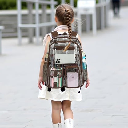 Clear Backpack Heavy Duty Transparent Backpacks Stadium Approved for School Work Sport Travel (Coffee) - color: Coffee