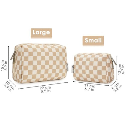 Narwey Checkered Makeup Bag Travel Cosmetic Bag Organizer Toiletry Bag Make Up Bags with Compartments for Women Girls (Large, Light Checkerboard) - color: YB-Light Checkerboard, style: Large