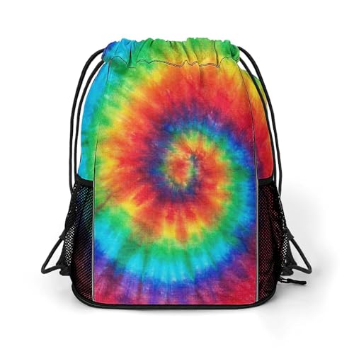 Tie Dye Drawstring Backpack Gym Bag With Shoe Compartment String Bag Sport Beach Swimming Sackpack For Women Men - color: Tie Dye