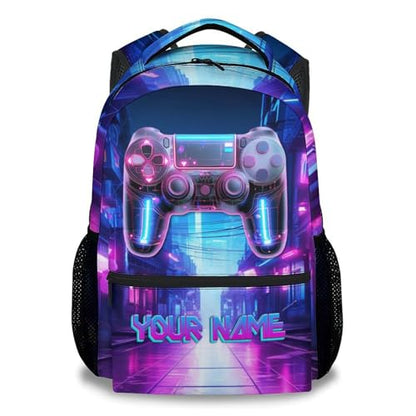 Custom Gaming Backpack for Boys - Personalized 17 Inch Kids Toddlers Bookbag, Large Capacity Lightweight Gamer Schoolbag for School Travel Camping - color: Clear