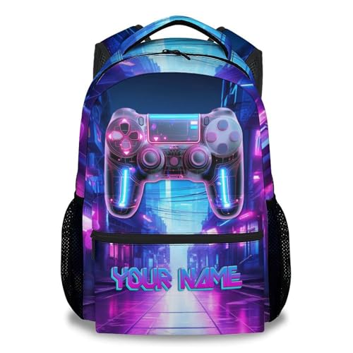 Custom Gaming Backpack for Boys - Personalized 17 Inch Kids Toddlers Bookbag, Large Capacity Lightweight Gamer Schoolbag for School Travel Camping - color: Clear