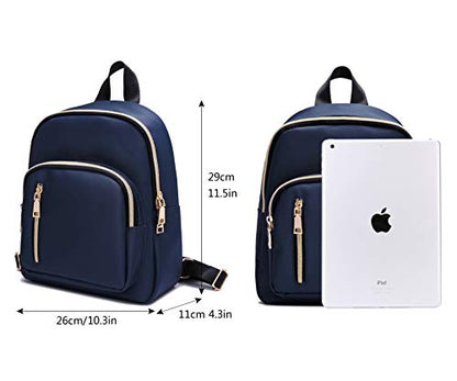 Women Mini Backpack Purse Water resistant Nylon Fashion College Bag Casual Daypack - color: Navy