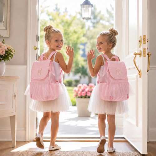 Kids Dance Bag Drawstring Backpack-Gym Sports Gym Bag with Shoes Compartment for Girls Swim Beach String Cinch Backpack with Two Water Bottle Pocket Pink C