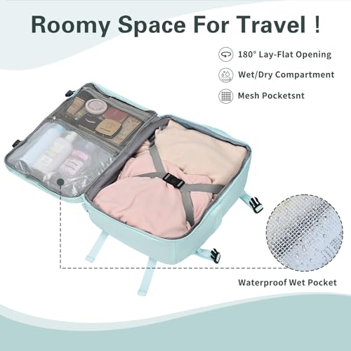 Carry On Backpack for Women & Men – Airline Approved Underseat Size, 15.6" Laptop Compartment, TSA-Friendly 180° Opening, Anti-Theft Business Travel Backpack with Trolley Sleeve (Blue, Large) - color: Blue, size: Large