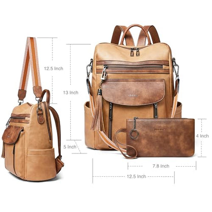 Shrrie Backpack Purse for Women Fashion Leather Backpack Purse Designer Travel Backpack Convertible Shoulder Bag with Wristlet - color: 2-6 Camel With Brown