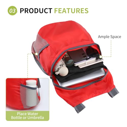 20L Ultra Hiking-Daypack Lightweight Foldable Travel Packable Backpack for Camping Cycling Outdoor,red - color: Red