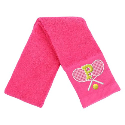 OXYEFEI Tennis Towel,Tennis Gift for Men, Women,Lovers,13”x 43” Cotton Embroidered Tennis Towels (Pink, Initial-P) - color: Pink, size: Initial-P