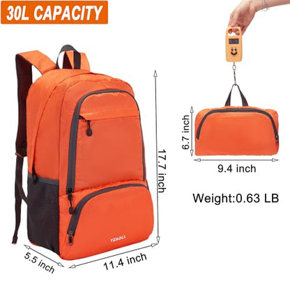 YZAOLL 30L Hiking Backpack Lightweight Day Packs, Packable Backpack for Women Men Travel Camping Vacation,Orange - color: E-lorange