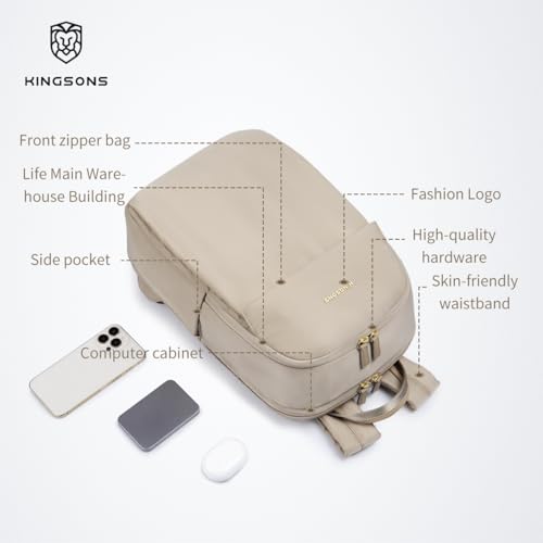 Kingsons Slim Travel Backpack With Luggage Strap,Black Business Backpack, Waterproof Nylon Commuter Bag for Work & Travel,Hiking, Red，Khaki (KS25002-Khaki-US-1) - color: Ks25002-khaki-us-1