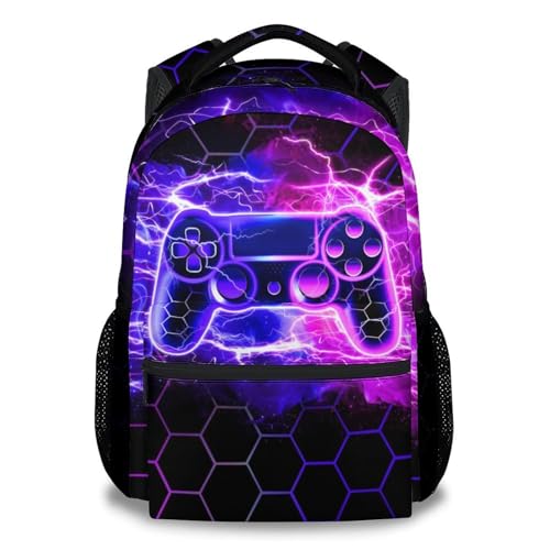 School Backpack for Kids - 17 Inch Gaming Backpacks for Boys with Adjustable Straps, Toddler Gamer Schoolbag for Kindergarten Elementary - color: Pink