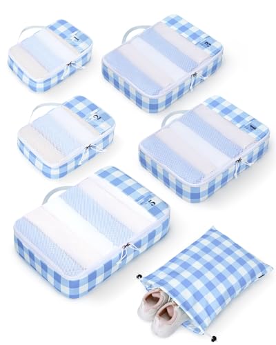 ECOHUB 6 Set Packing Cubes for Travel Durable Suitcase Organizer Bags Set with Personalized Tag Travel Essentials with Shoe Bag Traveling Accessories for Luggage Machine Washable,Light Blue - color: Light Blue