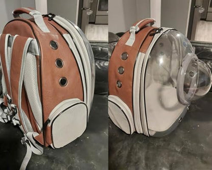 Expandable Cat Carrier Backpack, Backpack for Cats Kitten Small Puppy, Airline Approved Cat Bubble Backpack, Space Capsule Astronaut Carrier (Brown, Back Extension) - color: Brown