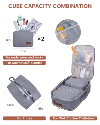 LOVEVOOK 40L Travel Backpack for Women & Men, Airline Approved Carry On Luggage with 3 Packing Cubes, TSA Overnight Bags, Waterproof Personal Item Bag, Weekender Essentials Backpacks fits 17" Laptop - color: Grey-beige-brown, size: Large