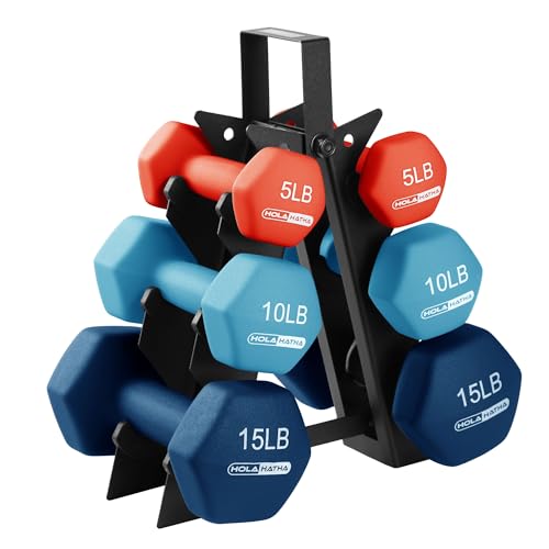 HolaHatha Neoprene Dumbbell Weights Set w/Rack, Home Gym Equipment - Portable Weighted Exercise Dumbbells for Fitness, Training, and Lifting Workouts - color: Blue/Red, size: 60 LB