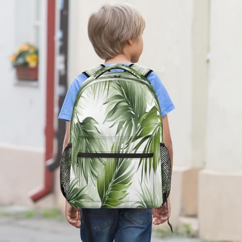 Palm Leaf Backpack with Chest Strap, Casual Backpack for Women Men, 16 Inch Daypack for Travel Work, Tropical Plant Print - color: Turquoise
